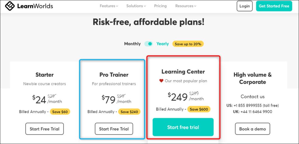 learnworlds platform pricing