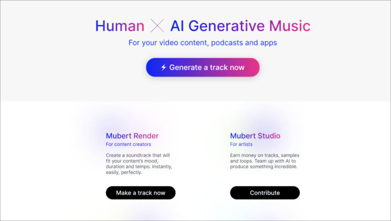 Mubert AI website - AI music generator