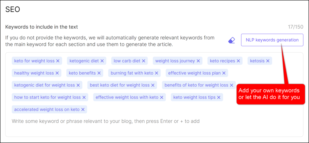 seowriting ai review, SEO keywords selection