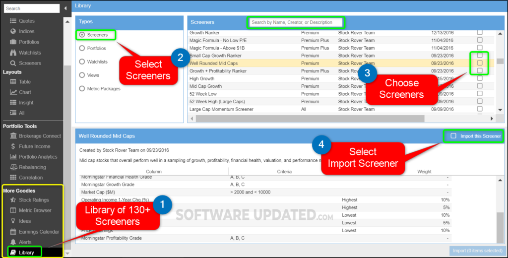 stock rover stock screener library