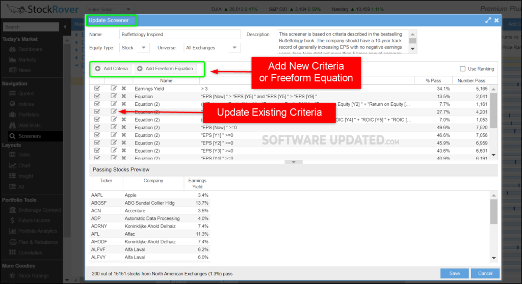 stock screener editing