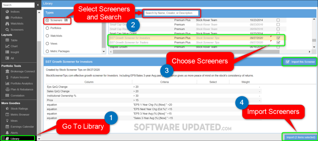 Import stock screener