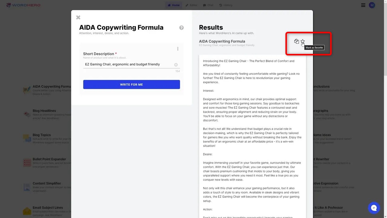 wordhero AIDA COPYWRITING save to favorite