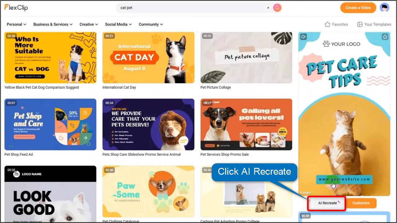 step 2 Click Flexclip AI recreate
